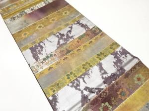 引箔　横段に花更紗模様織り出し　袋帯